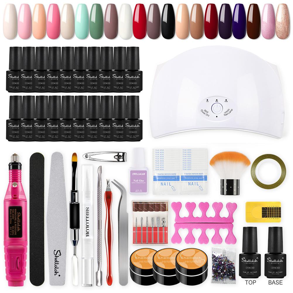 Manucure / pédicure GENERIQUE Shelloloh kit manucure vernis gel semi  permanent 10 couleurs nail art machine à ongles 36w uv/led lampe pour ongle  base coat top coat nail outils