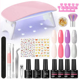 Dreamboat Gel Nail Polish Kit with U V light 4 Colors Gel Polish Set 3pcs Top Base Coat Nail Art Starter French Gel Manicure Kit Gifts for Women Girls