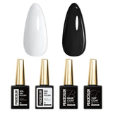 Peacecolor 15ml Nail Polish Set White Black Gel Polish and Base Top Coat Soak Off Manicure Kit