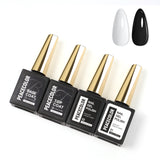 Peacecolor 15ml Nail Polish Set White Black Gel Polish and Base Top Coat Soak Off Manicure Kit