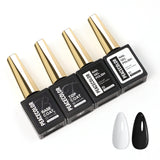 Peacecolor 15ml Nail Polish Set White Black Gel Polish and Base Top Coat Soak Off Manicure Kit