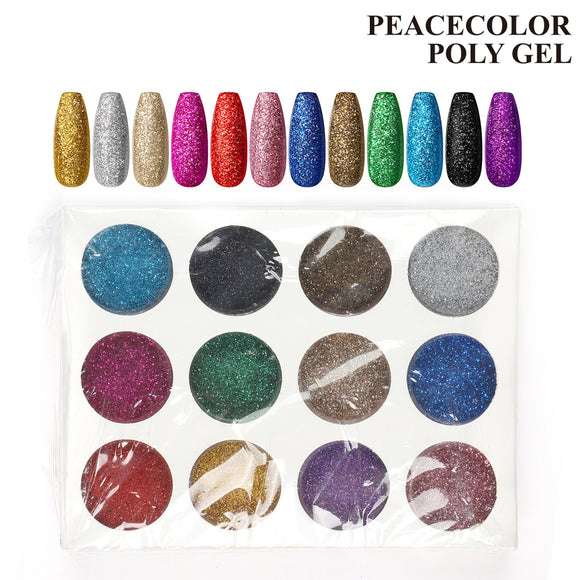 Peacecolor Poly Gel 12PCS Nail Decoration Powder For Nail Art Design