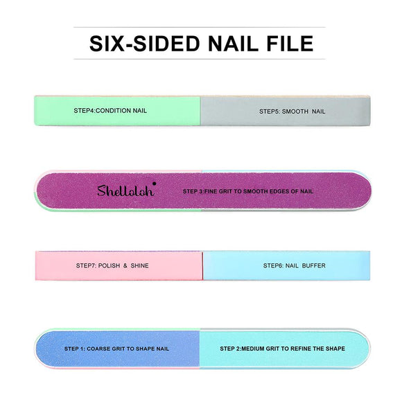 Shelloloh 6-Way Nail Buffer Files Grinding Nail Tools Sanding Files