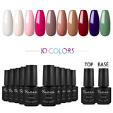 Shelloloh 7ml 6/10pc Nail Gel Soak Off Gel Pure Color Glitter Color Top Base Coat Set