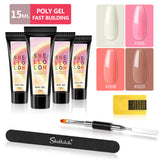 Shelloloh 3/4 Colors Quick Builder Gel 15ml Poly Gel Dual-End Nail Brush Nail Form Nail Art