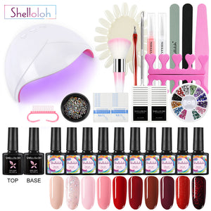 Shelloloh 10 Color 10ml Gel Polish Nail Art Kit 36W UV/LED Lamp Manucure Decoration