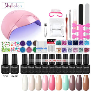 Shelloloh 10Pcs Nail Gel Polish 36W UV LED Lamp Manicure Set Manicure Tools